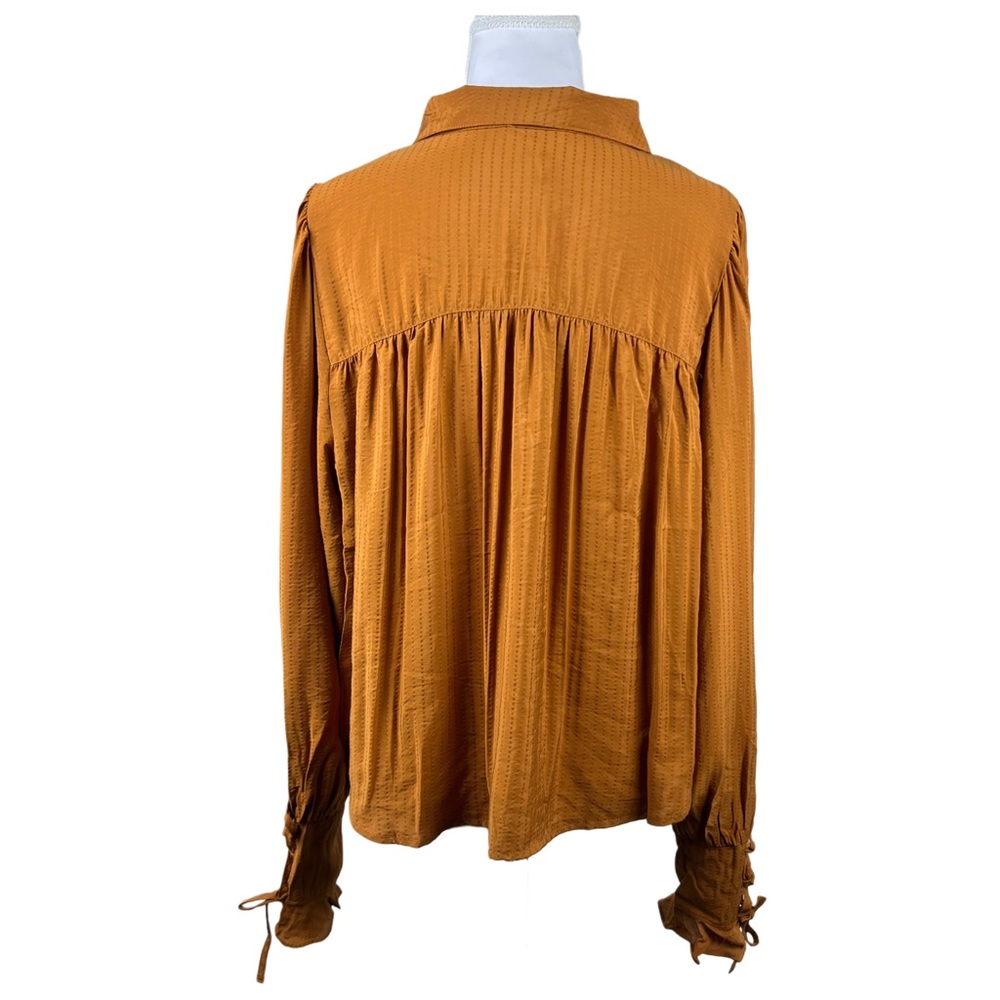 NWT Blu Pepper Mustard Button Front Shirt Large Boho Tie Cuff Long Sleeve Top - Picture 4 of 7